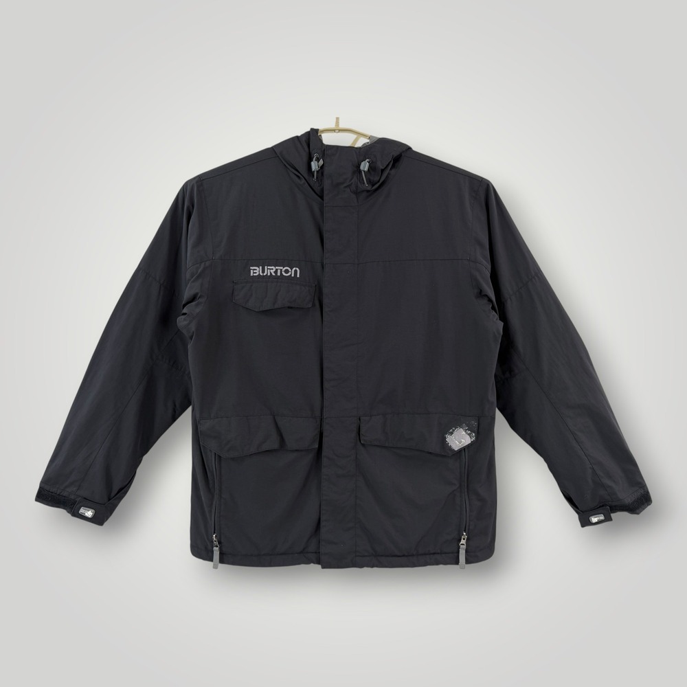 Burton Mens Snowboard Jacket Black Hooded Insulated Nylon Shell Size Large
